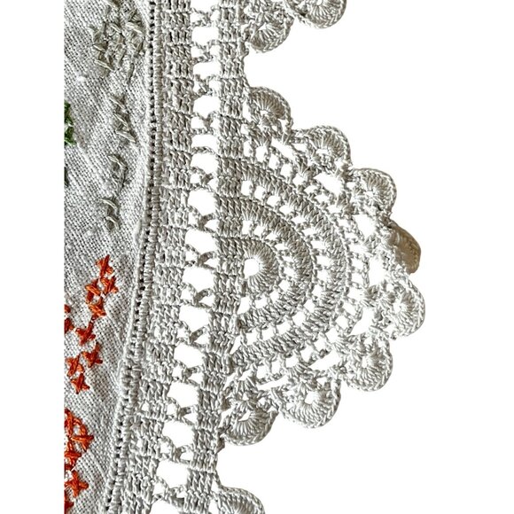 Round Embroidered Tablecloth Cross-Stitch Crocheted Scalloped Edges 38.5 Dia VTG - Picture 8 of 10